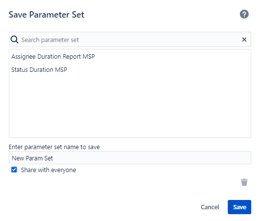 Save parameter set menu