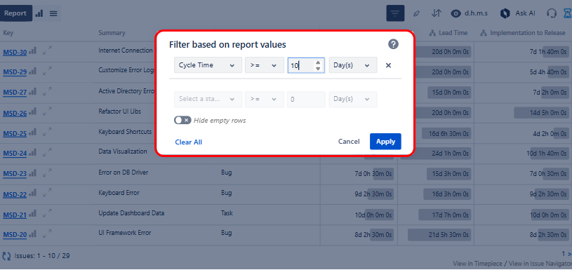 Filtering in gadget