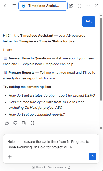 Timepiece Assistant Chat Panel