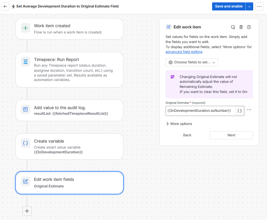 configuring an Edit work item fields action step