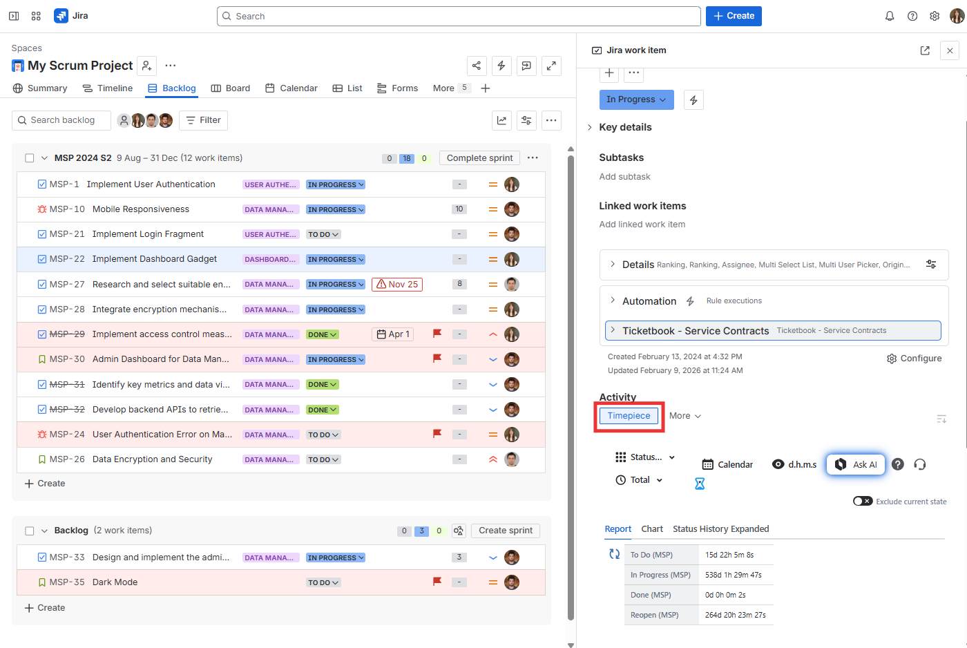 Backlog View of Jira Board