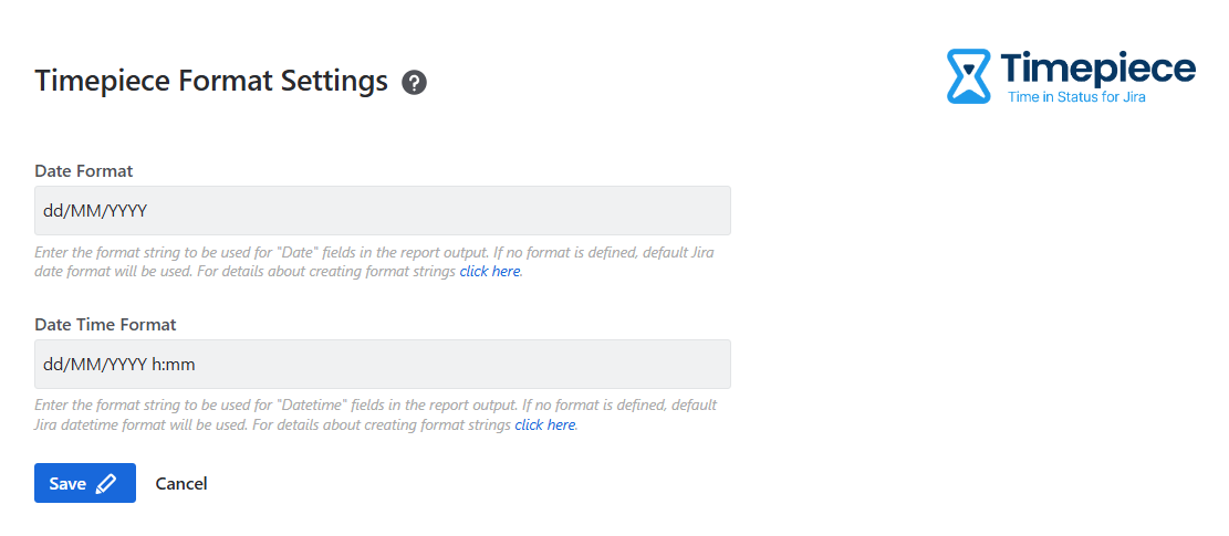 Timepiece format settings