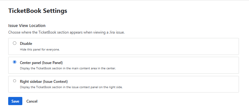 Ticketbook Settings Page