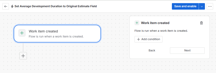 configuring a Work item created trigger step