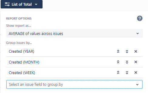 Report options group by selection with date fields