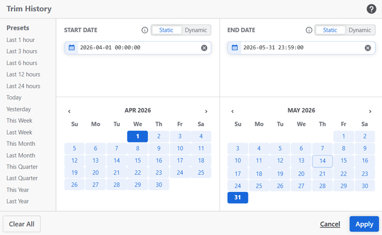 Trim history static date configuration
