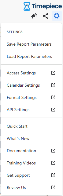Timepiece settings menu