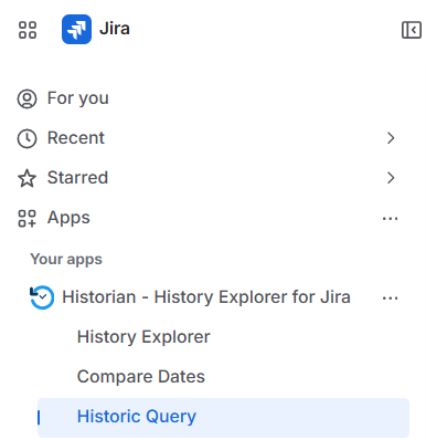 Historic Query Report Navigation Menu