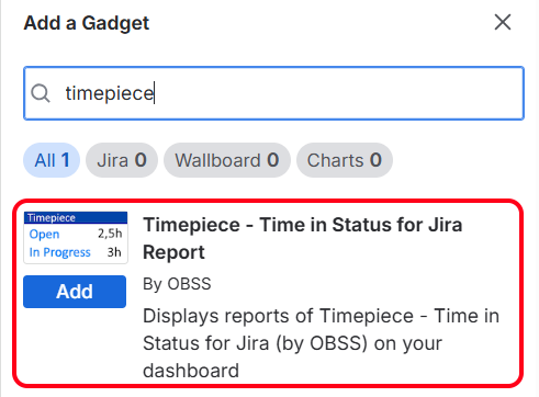 Add gadget modal of jira dashboard