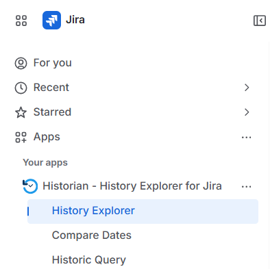 History explorer navigation menu