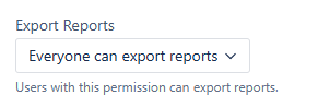 Historian Permissions page showing the Everyone can export reports option selected under Export settings in Jira Administration