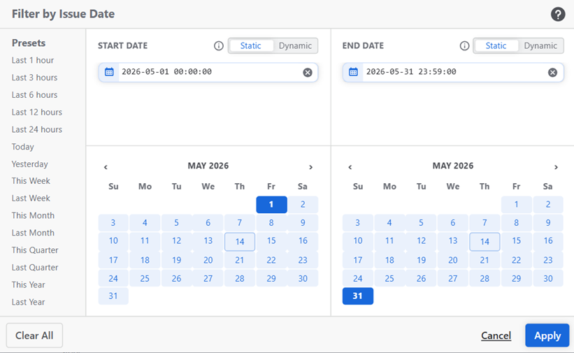 Static Date-Filter by Issue Date