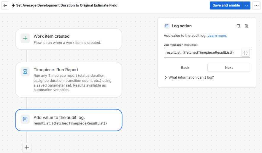 configuring a Log action step