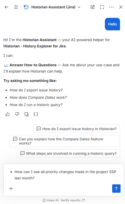 Historian Assitant Chat screen