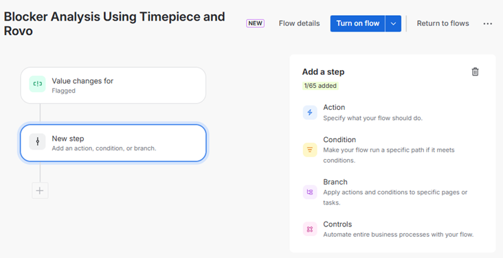 Adding a new step to the Jira automation flow after the trigger