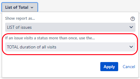 Report Options Menu with multi visit behavior option highlighted