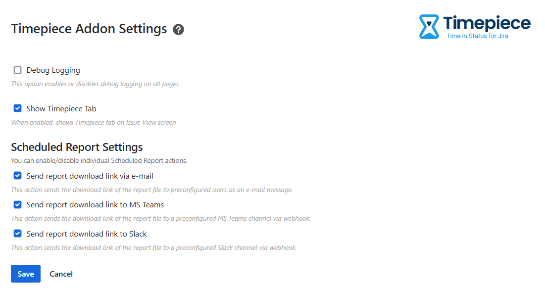 Timepiece add on settings
