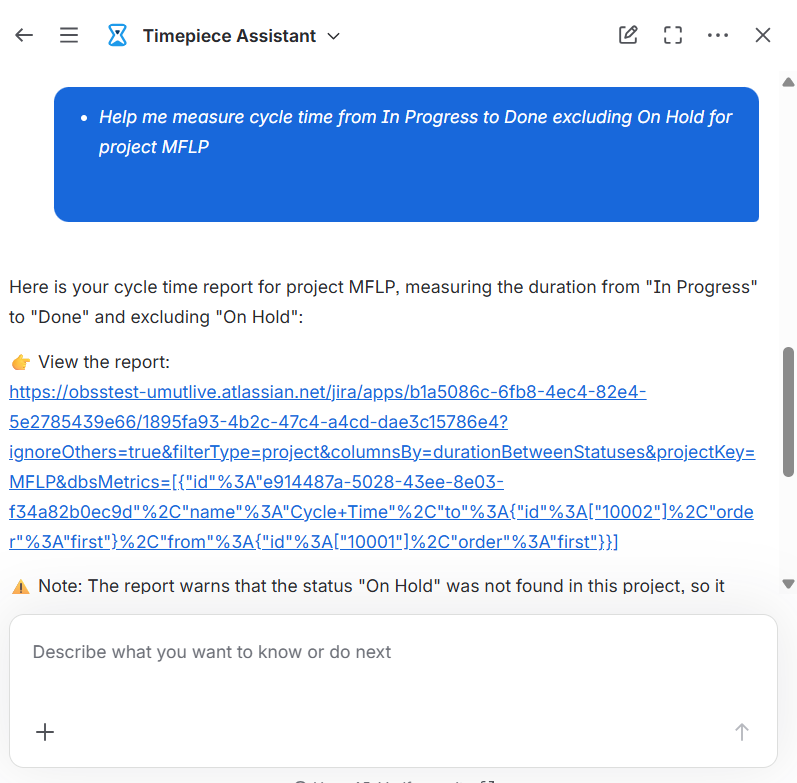Timepiece Assistant Chat Panel with answers provided 
